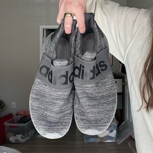 Heather gray Adidas slip on sneakers